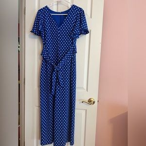 Tahari Blue with White floral prints Pantsuits - sleeves and pockets!